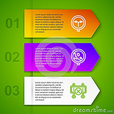 Set line Fork in the road, Road warning rockfall and barrier. Business infographic template. Vector Stock Photo