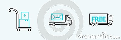 Set line Free delivery service, Hand truck and boxes and Post icon. Vector Vector Illustration