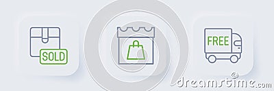 Set line Free delivery service, Shopping day and Sold icon. Vector Stock Photo