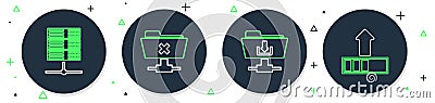 Set line FTP cancel operation, folder download, Server, Data, Web Hosting and Loading icon. Vector Stock Photo