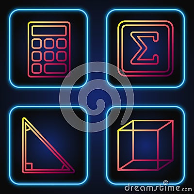 Set line Function mathematical symbol, Calendar, Triangle math and Geometric figure Square. Gradient color icons. Vector Vector Illustration