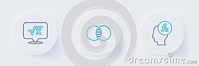 Set line Function mathematical symbol, Mathematics sets A and B and Square root of x glyph icon. Vector Stock Photo