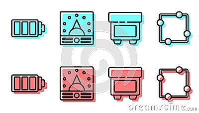 Set line Fuse, Battery charge level indicator, Ampere meter, multimeter, voltmeter and Electric circuit scheme icon Vector Illustration