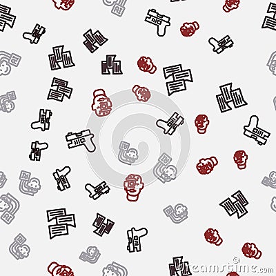 Set line Futuristic weapon, Speech bubble chat, Humanoid robot and Smart glasses spectacles on seamless pattern. Vector Vector Illustration
