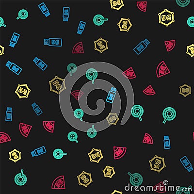 Set line 5G modem, Antenna, network and on seamless pattern. Vector Vector Illustration