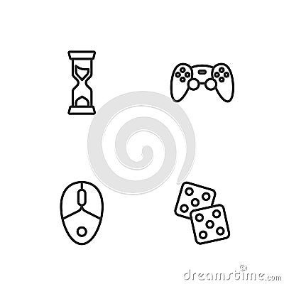 Set line Game dice, Computer mouse, Old hourglass and controller or joystick icon. Vector Vector Illustration
