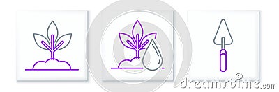 Set line Garden trowel spade or shovel, Plant and Watering plant icon. Vector Vector Illustration