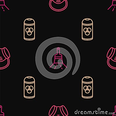 Set line Gas mask, Paint spray can and brush on seamless pattern. Vector Vector Illustration