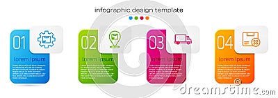 Set line Gear wheel with package box, Location cardboard, Delivery cargo truck vehicle and Carton and delete. Business Vector Illustration