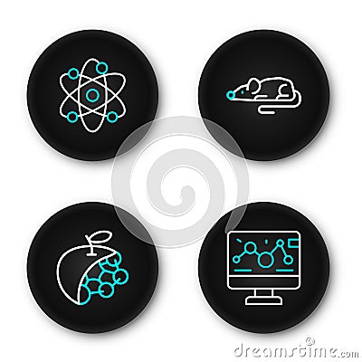 Set line Genetic engineering modification, Biological structure, Experimental mouse and Atom icon. Vector Stock Photo