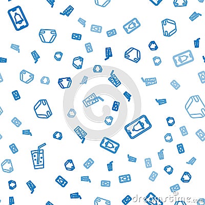 Set line Glass with water, Emergency phone call and Adult diaper on seamless pattern. Vector Vector Illustration