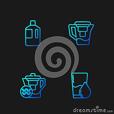 Set line Glass with water, Water jug filter, Big bottle clean and . Gradient color icons. Vector Vector Illustration
