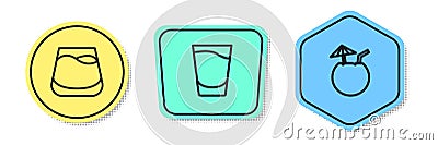 Set line Glass of whiskey, Shot glass and Coconut cocktail. Colored shapes. Vector Vector Illustration