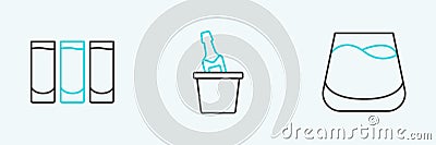 Set line Glass of whiskey, Shot glass and Champagne in an ice bucket icon. Vector Vector Illustration