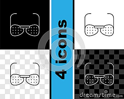 Set line Glasses for the blind and visually impaired icon isolated on black and white, transparent background. Vector Vector Illustration