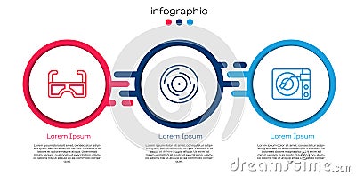 Set line Glasses, Vinyl disk and player with vinyl. Business infographic template. Vector Vector Illustration