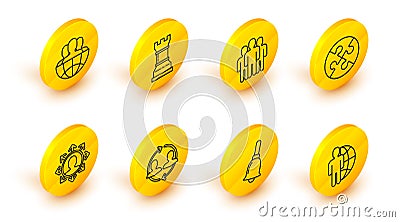 Set line Globe and people, Ringing bell, Human resources, Project team base, Piece of puzzle, Users group, Business Vector Illustration