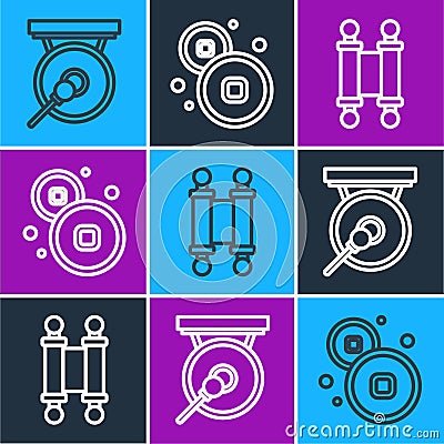 Set line Gong, Decree, paper, parchment, scroll and Chinese Yuan currency icon. Vector Vector Illustration