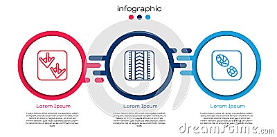 Set line Goose paw footprint, Tire track and Human footprints shoes. Business infographic template. Vector Vector Illustration