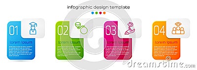 Set line Graduate and graduation cap, Ball chain, Caduceus snake medical and Spy, agent. Business infographic template Vector Illustration