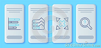 Set line Graph, chart, diagram, Many ways directional arrow, Pie infographic and Unknown search icon. Vector Vector Illustration