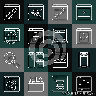Set line Graph chart infographic, Mobile phone, Photo retouching, Browser setting, Secure your site with HTTPS, SSL Vector Illustration