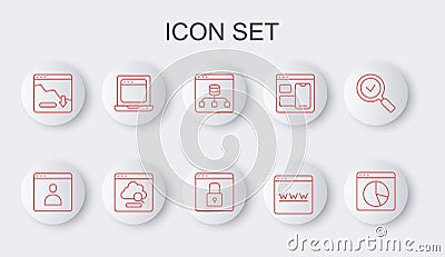 Set line Graph chart infographic, Server, Data, Browser window, Financial growth decrease, Laptop with browser, Cloud Stock Photo