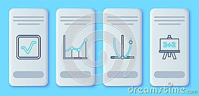 Set line Graph, schedule, chart, diagram, Square root and Chalkboard icon. Vector Stock Photo