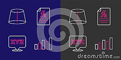 Set line Graph, schedule, chart, diagram, XYZ Coordinate system, Function mathematical symbol and Geometric figure icon Vector Illustration