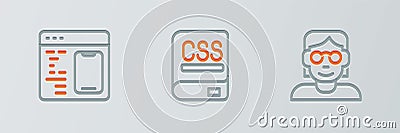 Set line Hacker or coder, Software and Books about programming icon. Vector Vector Illustration