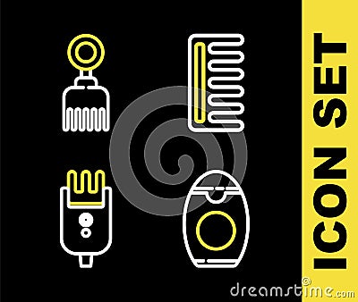 Set line Hairbrush, Bottle of shampoo, Electrical hair clipper or shaver and icon. Vector Vector Illustration