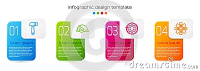 Set line Hammer, Worker safety helmet, Gear and arrows as workflow and Processor. Business infographic template. Vector Vector Illustration