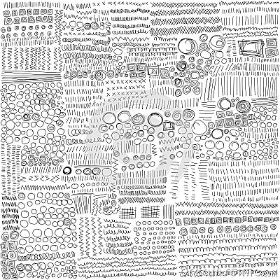 Set Of Line Hand Drawn Textures Doodle Style. Vector Illustration