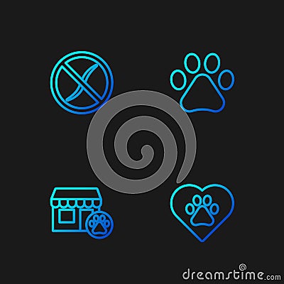 Set line Heart with animals footprint, Veterinary hospital, Anti worms parasite and Paw. Gradient color icons. Vector Stock Photo