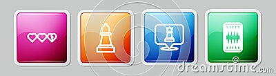 Set line Hearts for game, Chess, and Backgammon board. Colorful square button. Vector Vector Illustration