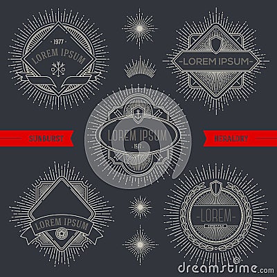 Set of line heraldic emblems and labels Vector Illustration