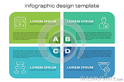 Set line Hierarchy organogram chart, Different files, Filter setting and Analyst engineer. Business infographic template Vector Illustration