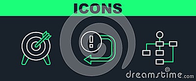 Set line Hierarchy organogram chart, Target and Arrow icon. Vector Vector Illustration