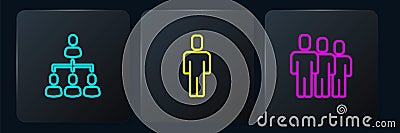Set line Hierarchy organogram chart, Users group and Head hunting. Black square button. Vector Vector Illustration