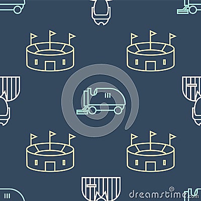 Set line Hockey judge, referee, arbiter, Hockey stadium and Ice resurfacer on seamless pattern. Vector Vector Illustration