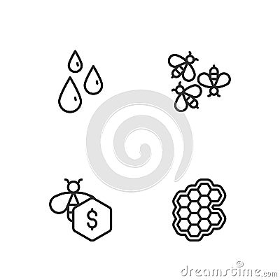 Set line Honeycomb, Sale of bees, Drops honey and Bees icon. Vector Vector Illustration