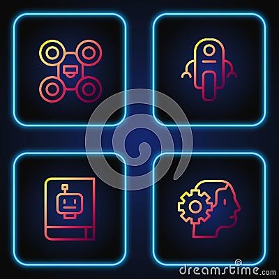 Set line Humanoid robot, User manual, Drone and Robot. Gradient color icons. Vector Vector Illustration
