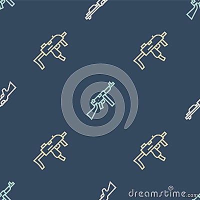 Set line Hunting gun, MP9I submachine and Tommy on seamless pattern. Vector Vector Illustration