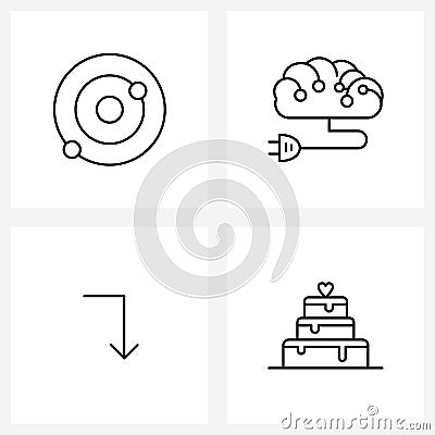 Set of 4 Line Icon Signs and Symbols of astronomy; direction; science; brain; cake Vector Illustration