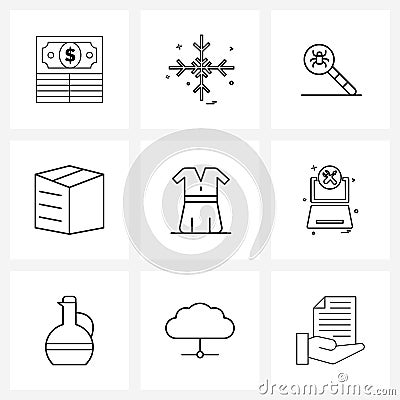 Set of 9 Line Icon Signs and Symbols of woman, clothing, bug, cargo, box Vector Illustration