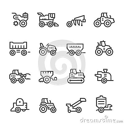 Set line icons of agricultural machinery Vector Illustration