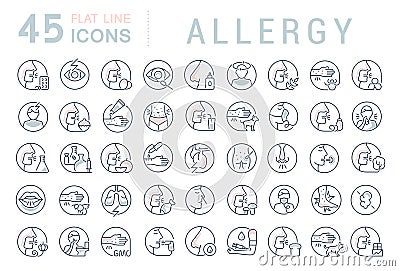 Set Vector Line Icons of Allergy. Stock Photo