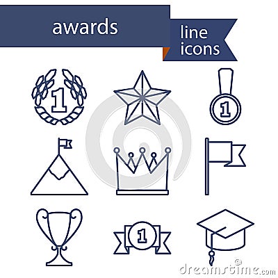 Set of line icons for award success and victory Vector Illustration
