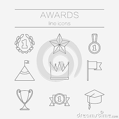 Set of line icons for award success and victory. Vector Illustration