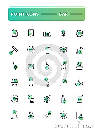 Set of 30 line icons. Bar Vector Illustration